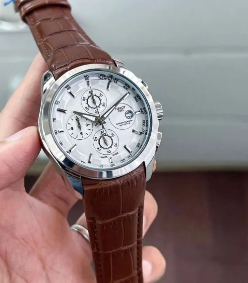 tissot white dial leather watch