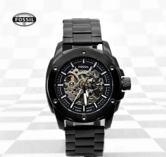 fossil full black auto matice watch