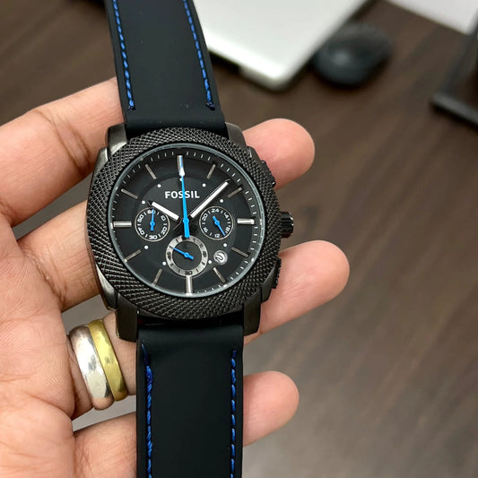 fossil full black leather edition