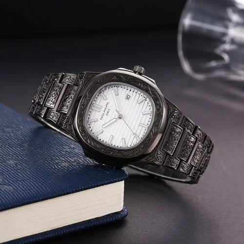 patek philippe black & white dial watch for man