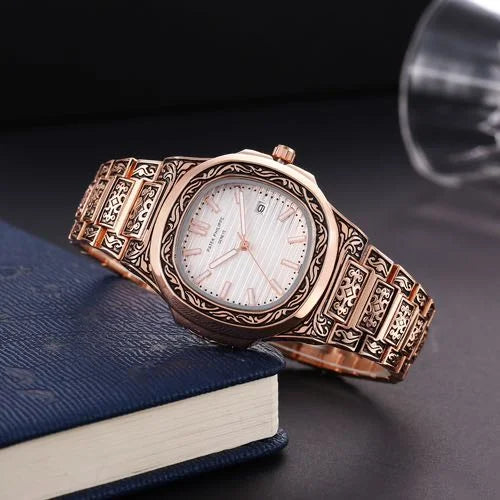 patek philippe rose gold & white dial watch for man